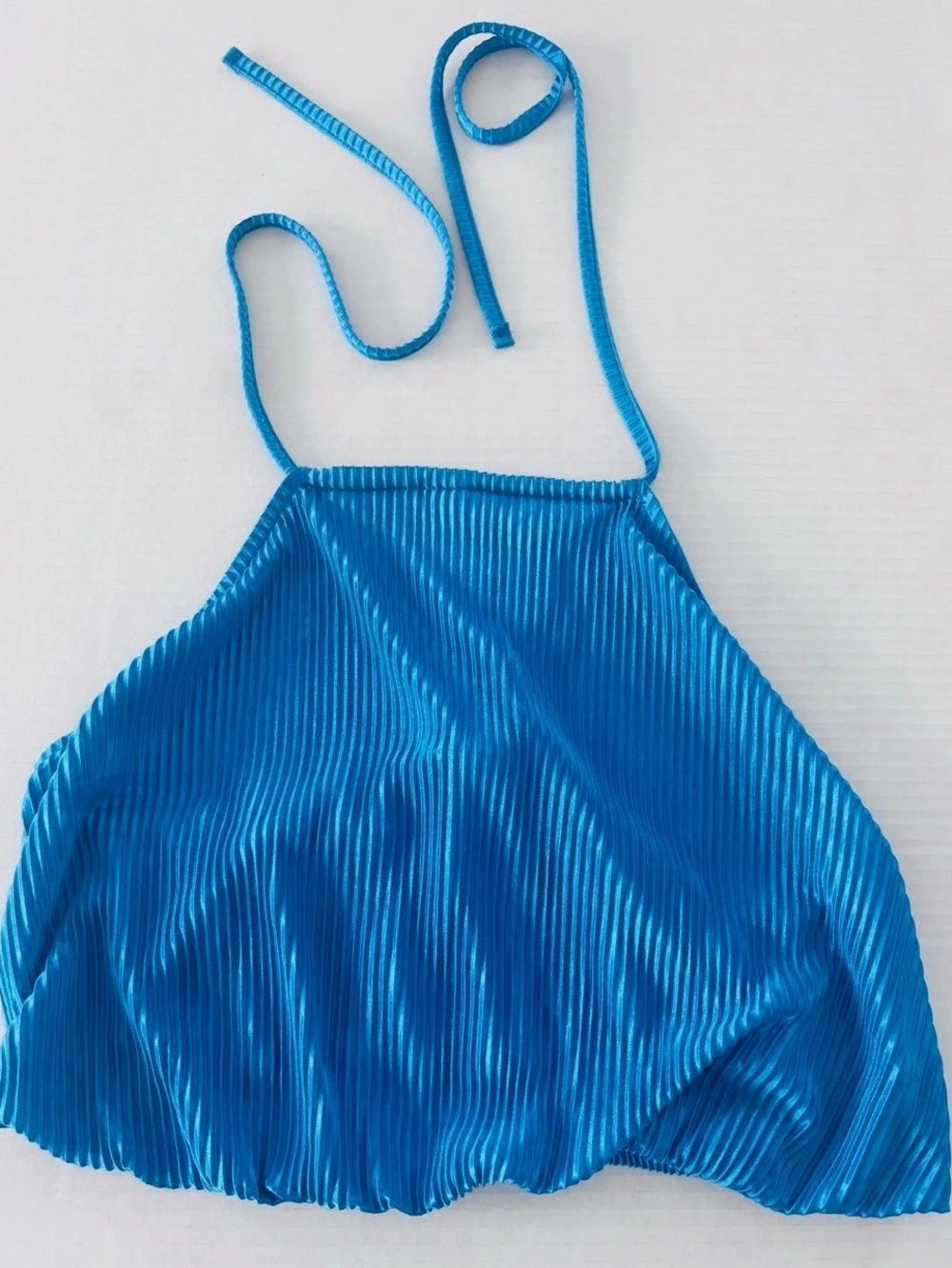 Jolie & Joy SHINY Blue Pleated Halter Crop Top Like New.  NWT